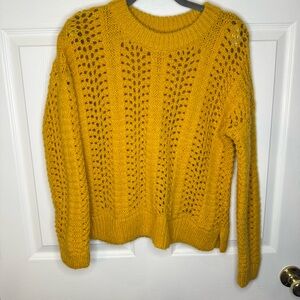 Madewell Windermere Mustard Open-Knit Crew Neck Sweater Size Small EUC